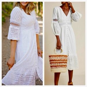 Anthropologie | Dresses | Anthropologie Midi Dress White Ebba Eyelet  Embroidered Shirt Sundress Size 4 | Poshmark